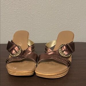 Onex Bronze Metallic Studded Buckle Slide Mules